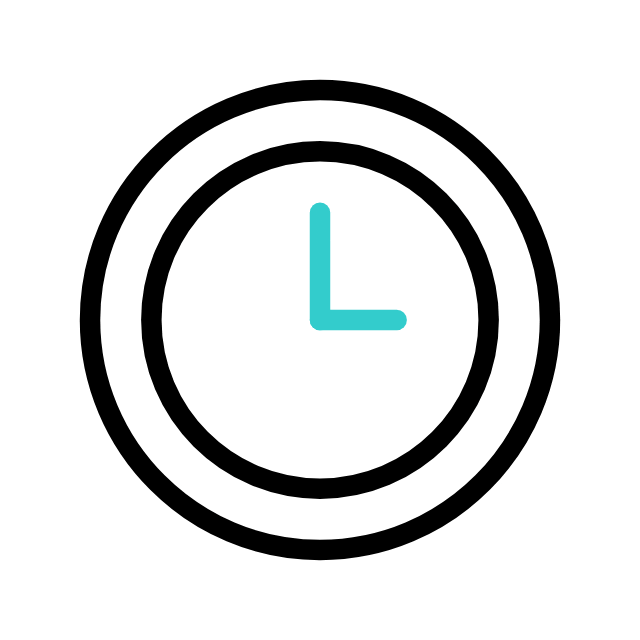A simple clock icon with black outlines and a blue minute hand and hour hand, showing the time as 12:20.