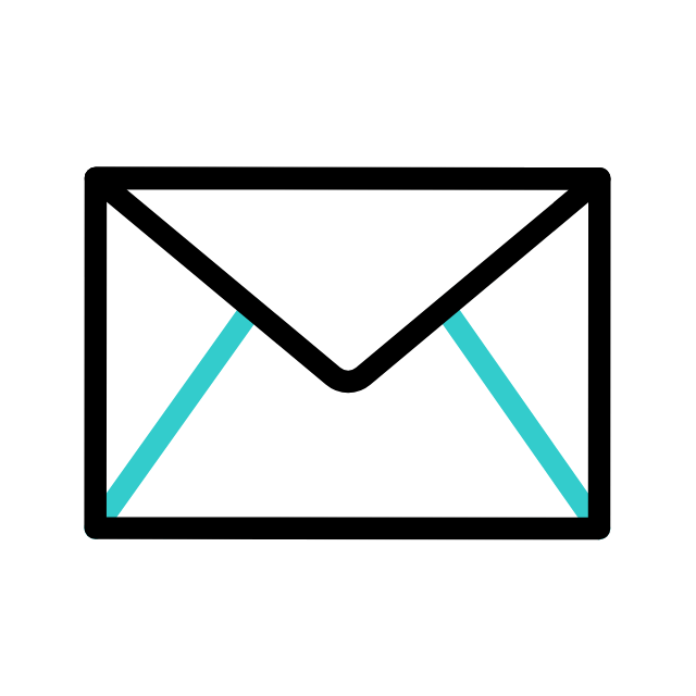 Simple illustration of a closed envelope with a white background and turquoise diagonal lines inside.