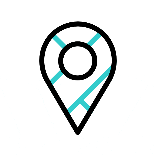Simple black and blue map pin icon with intersecting lines representing a location or navigation marker.